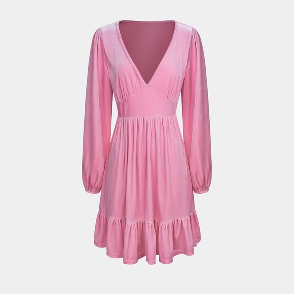 Halara Everyday Deep V Neck Ruffled Hem Velvet Mini Chill Dress size Medium - Picture 7 of 14